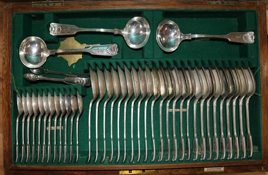 A Victorian canteen of plated fiddle, thread and shell pattern flatware by Mappin & Webb,